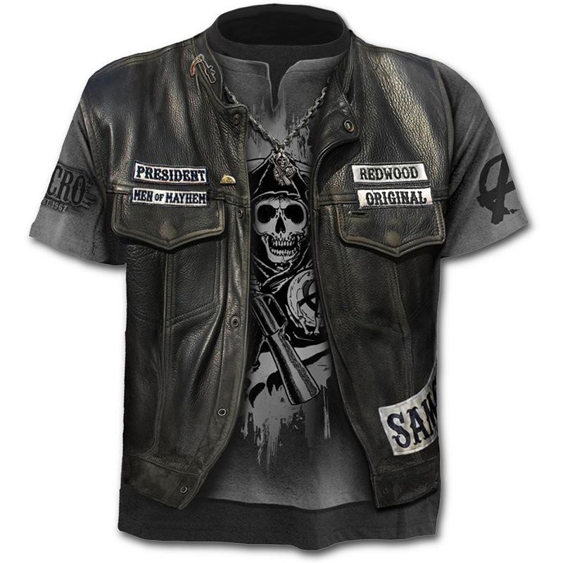 2024 New Fake Jacket Print T-Shirt Skull 3d T-Shirt Summer Trendy Short Sleeve T-Shirt Top MenFemale Short Sleeve Top